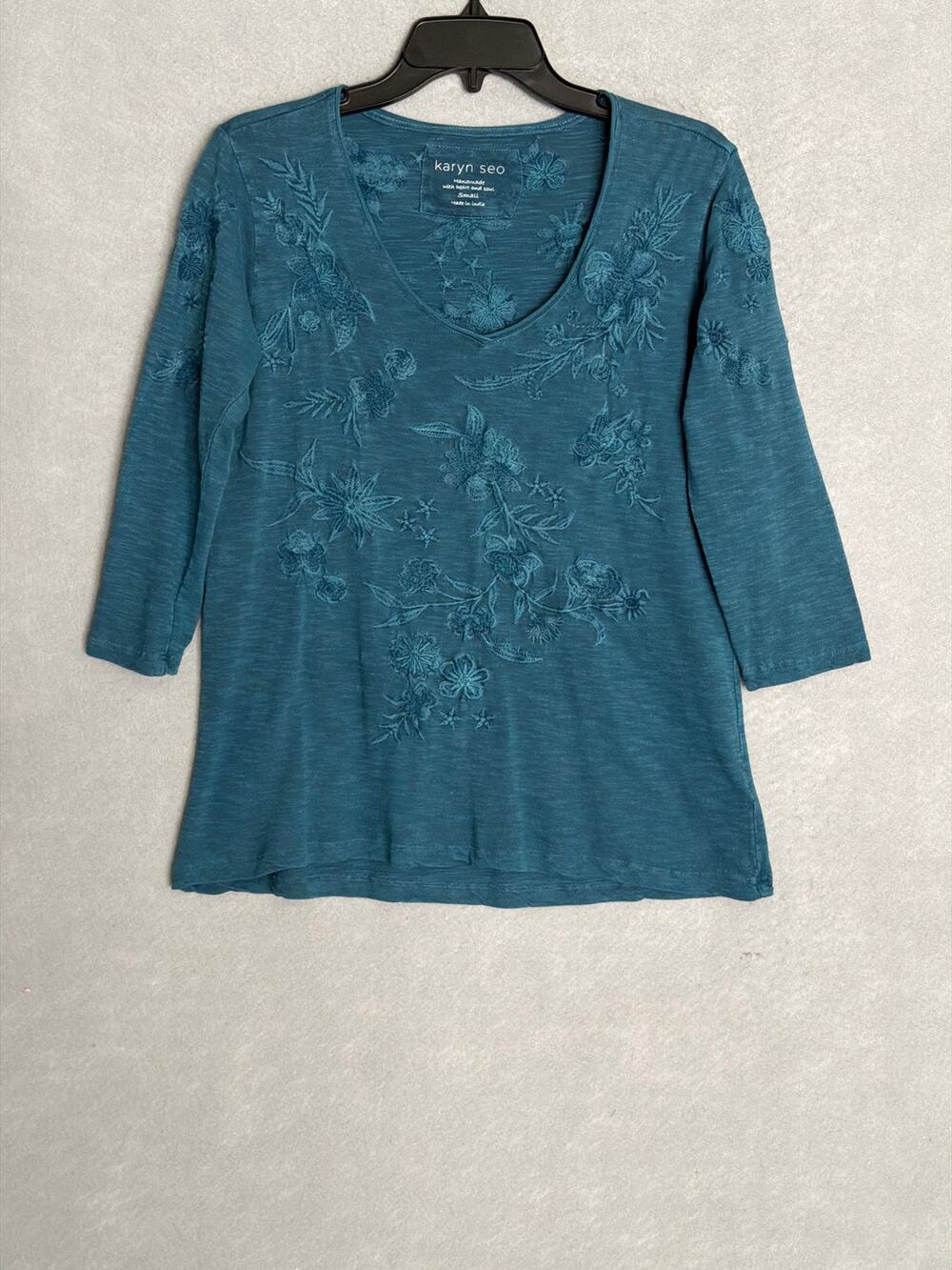 Karyn Seo Enya Tonal Top Floral Embroidered in Deep Lagoon Women's Small NEW